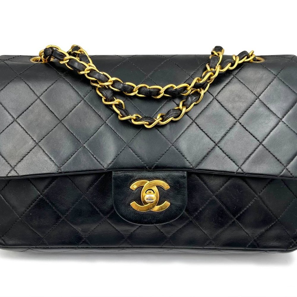 Chanel Vintage Classic Timeless Double Flap Lambskin 10" Shoulder Bag
